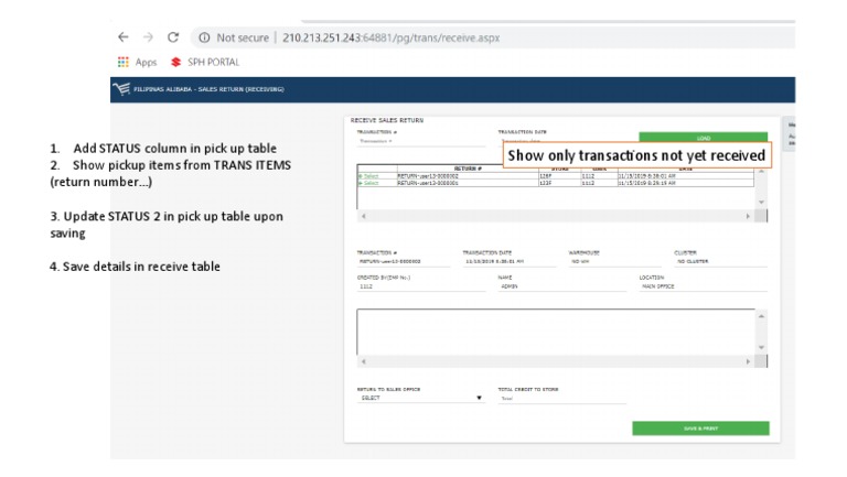 Pickup Table Status Update Process | PDF