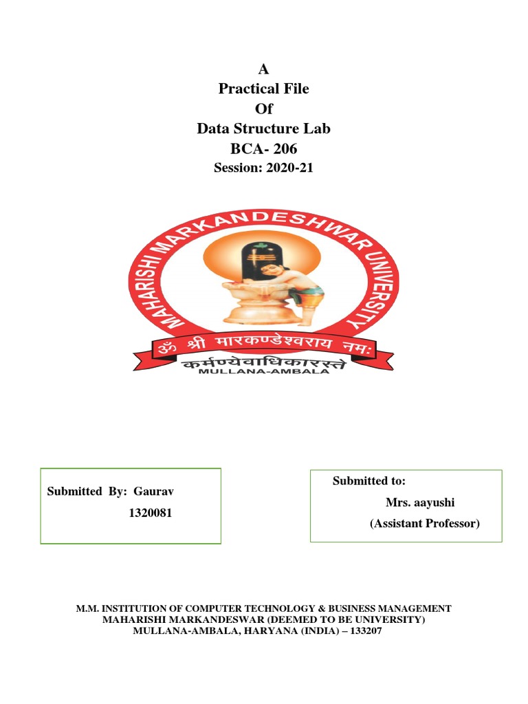 A Practical File of Data Structure Lab BCA-206: Session: 2020-21 ...