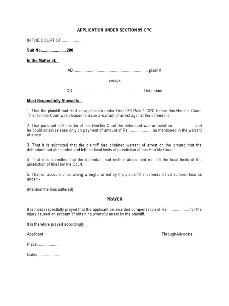 Application for Compensation Under CPC 95 | PDF