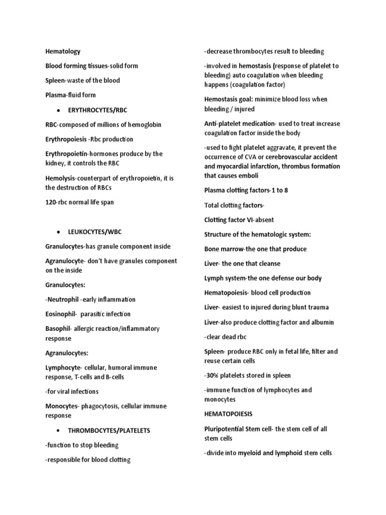 Hematology Notes | Download Free PDF | White Blood Cell | Anemia
