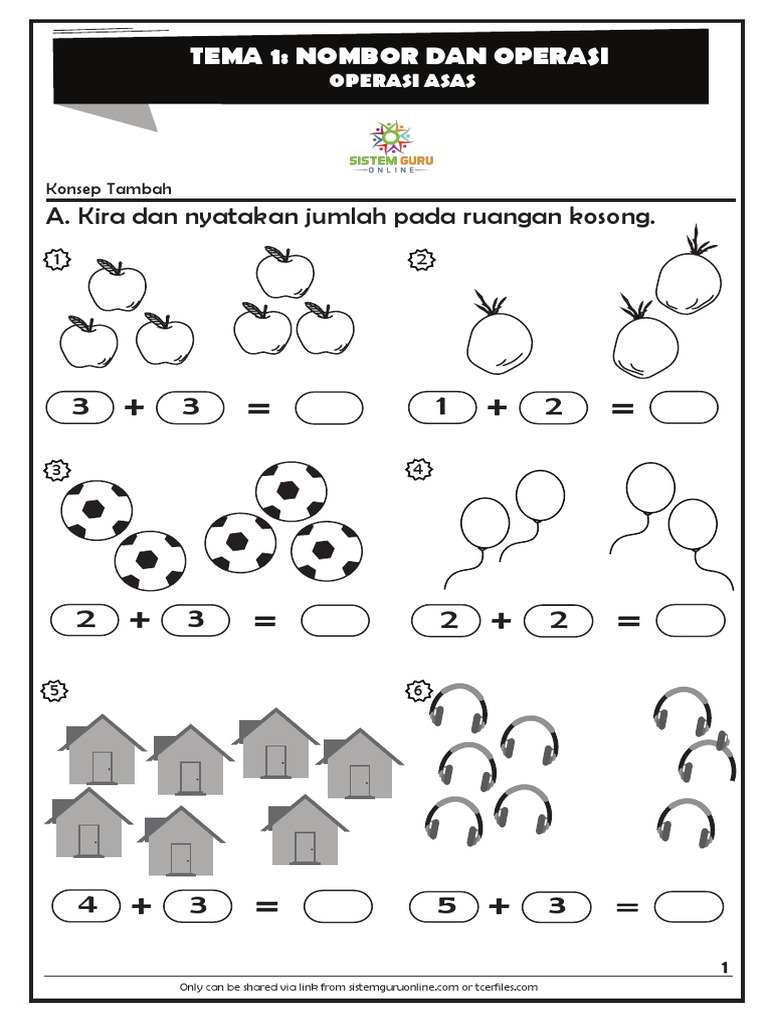 609641b001642 Lembaran Kerja Matematik Tahun 1 Operasi Asas Tambah Tolak Pdf