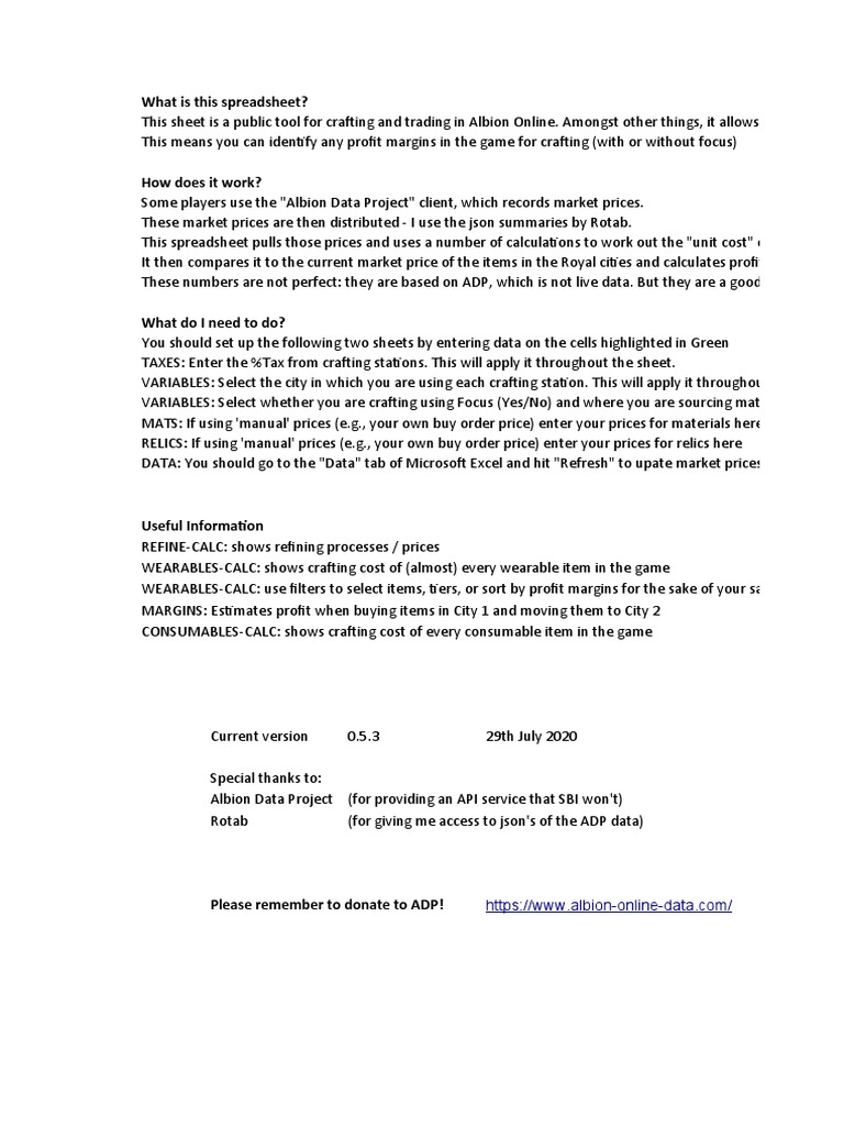 Albion Online Furniture and Decoration Crafting Spreadsheet Estimating