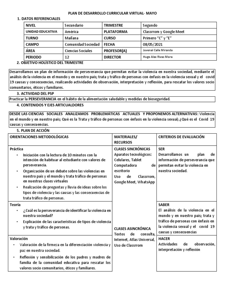 1 Plan de Desarrollo Curricular Virtual Mayo Segundo Trimestre | PDF ...