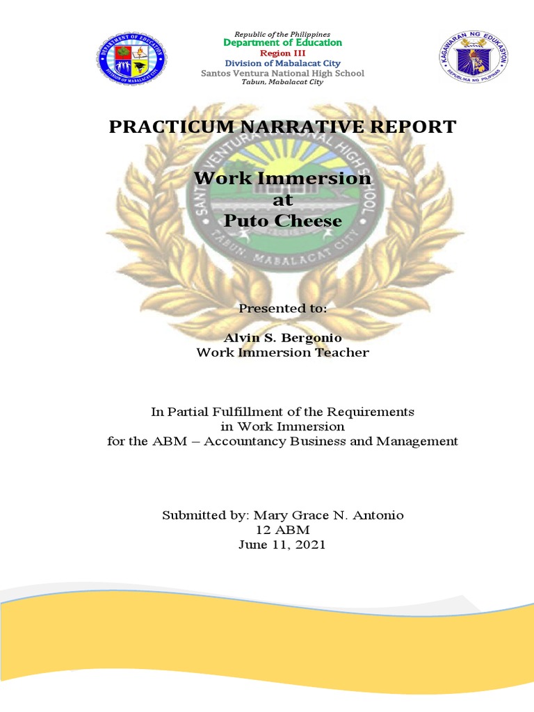Practicum Narrative Report Work Immersion at Puto Cheese: Presented To ...