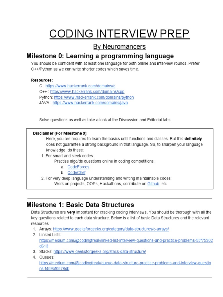 Coding Interview Prep: Milestone 0: Learning A Programming Language ...