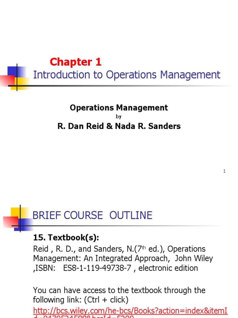 Introduction To Operations Management: Operations Management R. Dan ...