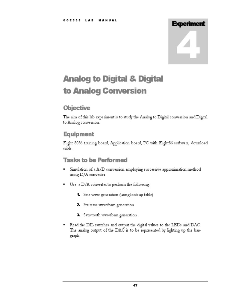 Analog To Digital & Digital To Analog Conversion Experiment PDF