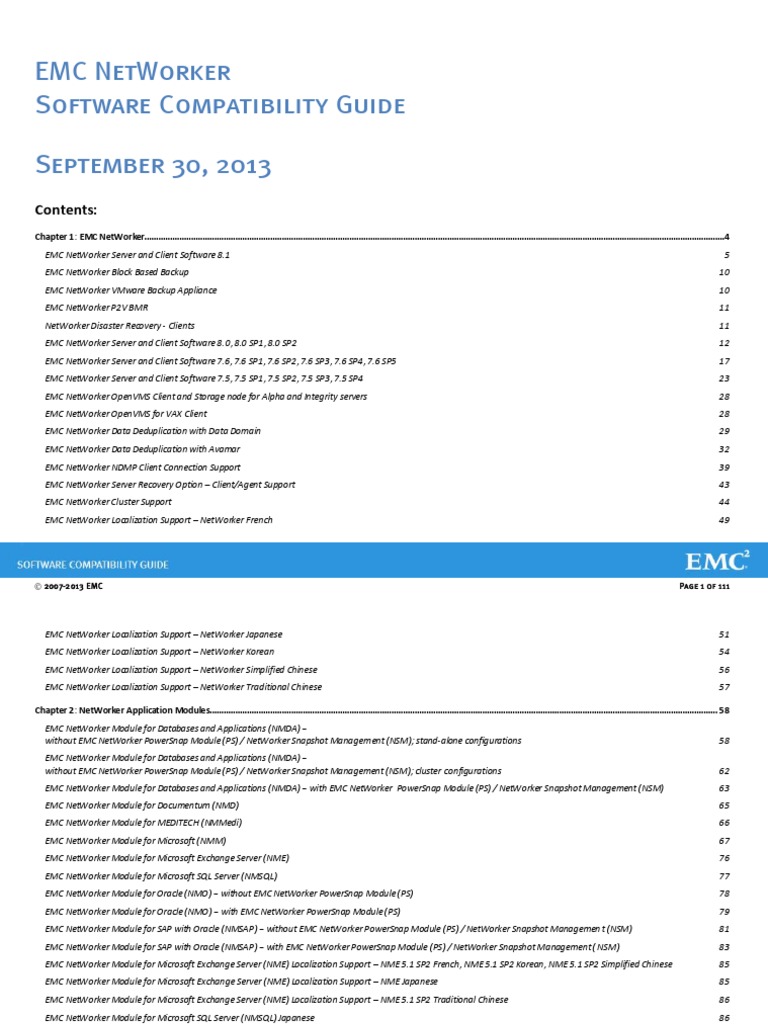 NetWorker Software Compatibility Guide PDF Linux Computer Science