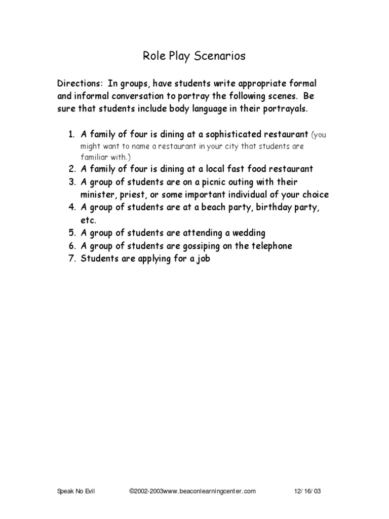 Role Play Scenarios (You Might Want To Name A Restaurant in Your City