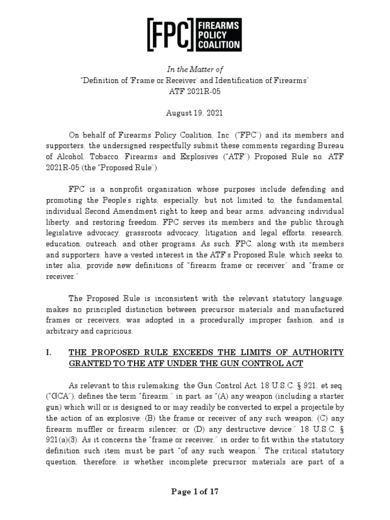 FPC Comment On Definition of Frame or Receiver | PDF | Bureau Of ...