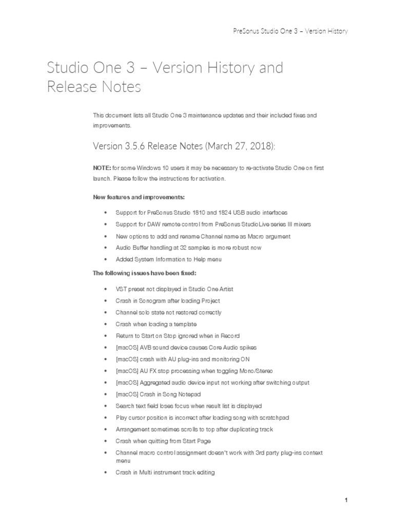 Studio One 3 - Release Notes | PDF | Mac Os | Computer Engineering
