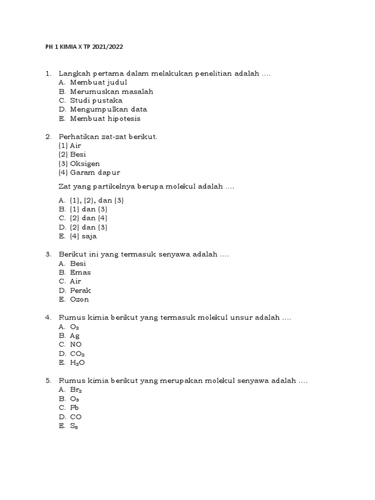 Ph 1 Kimia X Tp 2021 Pdf