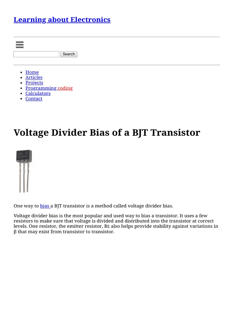 Voltage Divider Bias of A BJT Transistor PDF Bipolar Junction
