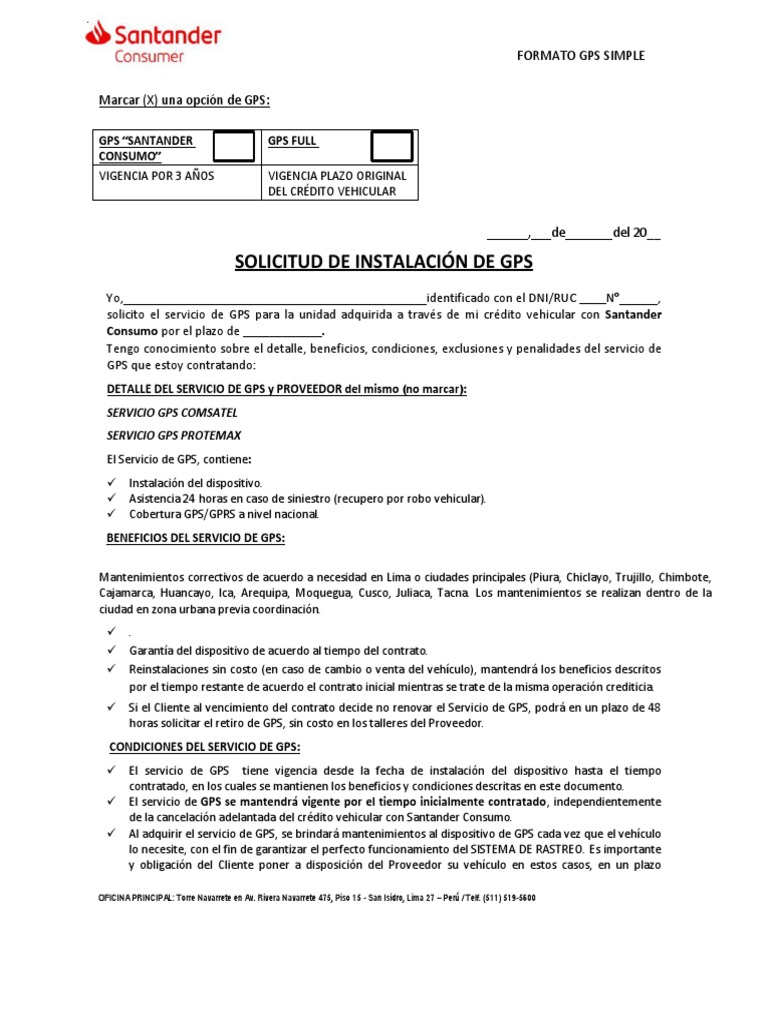 Solicitud de Instalación de GPS | PDF