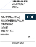 06-08-1997 (22 Tahun, 10 Bulan) 10-06-2020 Cravit Tab 500Mg (3) Tablet 1 X Sehari 1 Tablet Setelah Makan