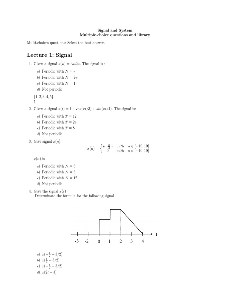 Lecture 1 Signal Signal and System MultipleChoice Questions and