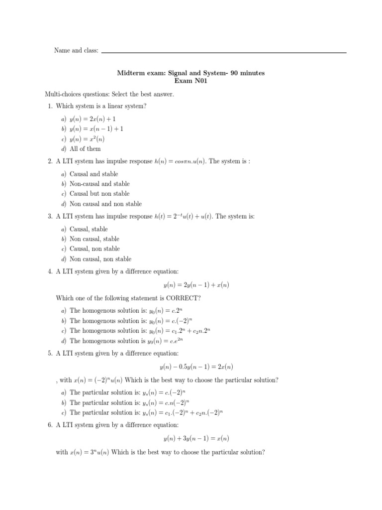 Signals and Systems Midterm Exam | PDF | Teaching Methods & Materials