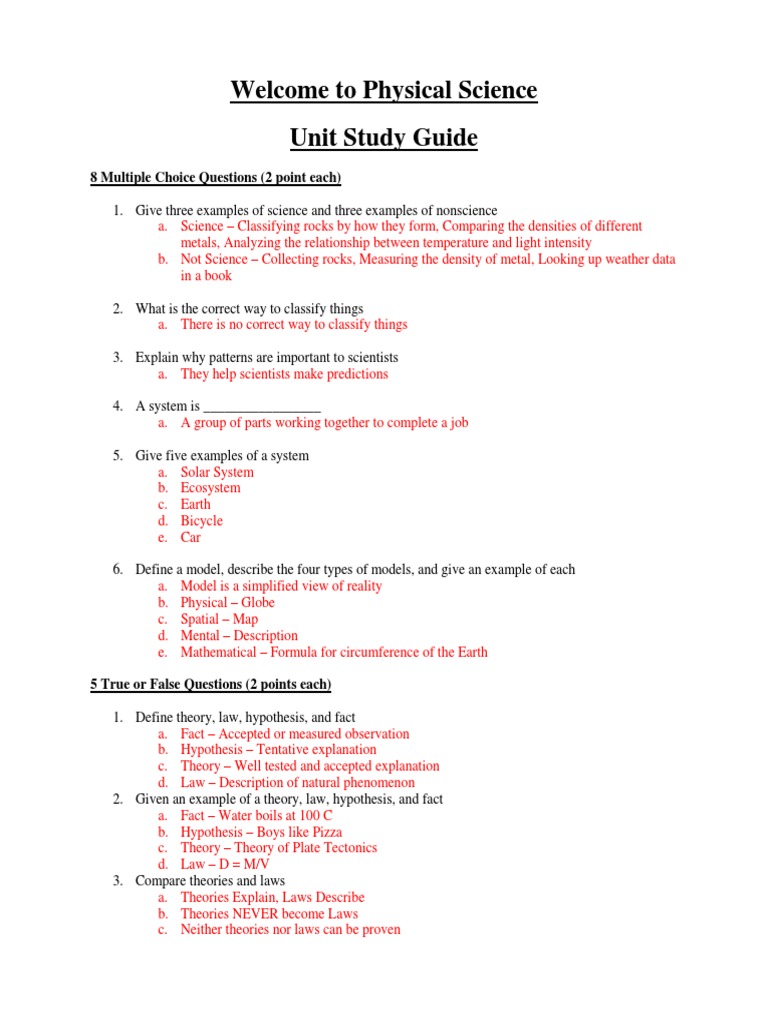 Physical Science Unit Study Guide | PDF | Theory | Science