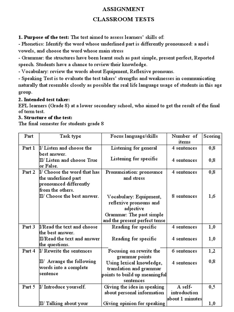 Purpose of The Test The Test Aimed To Assess Learners' Skills of PDF