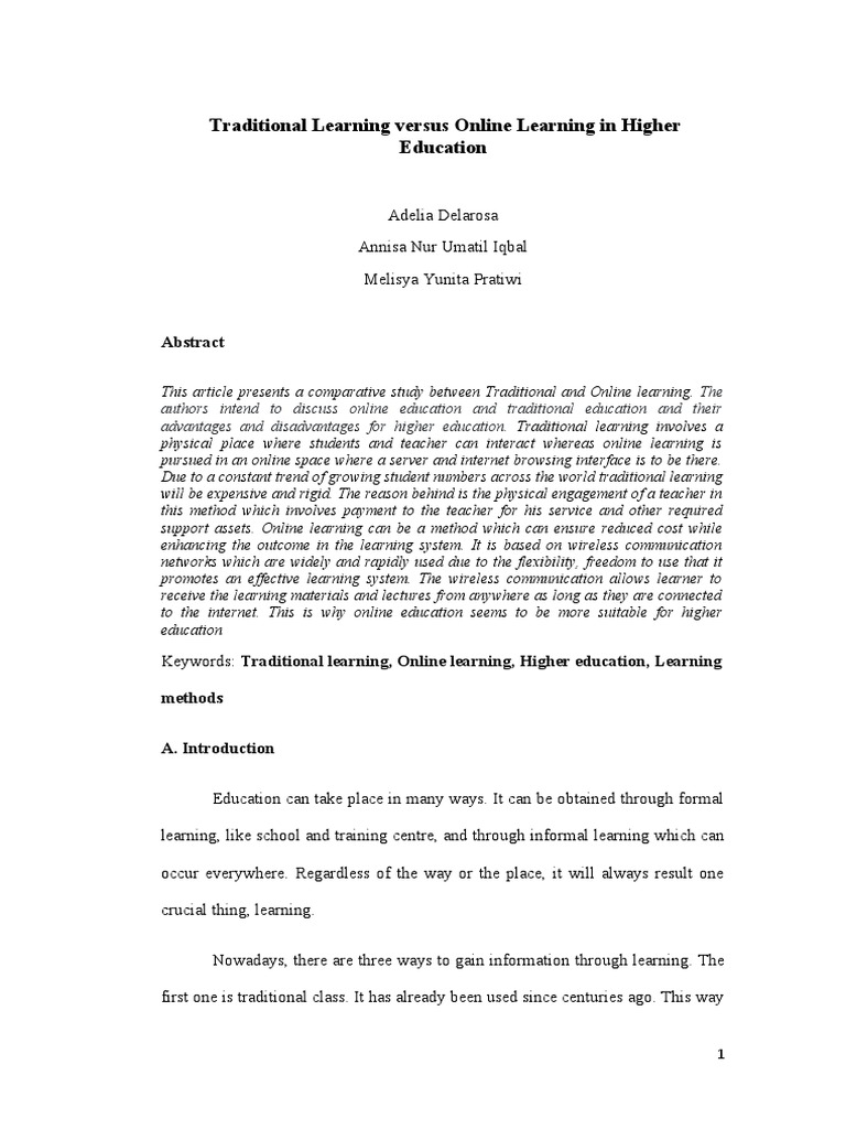 Traditional Learning Versus Online Learning in Higher Education | PDF