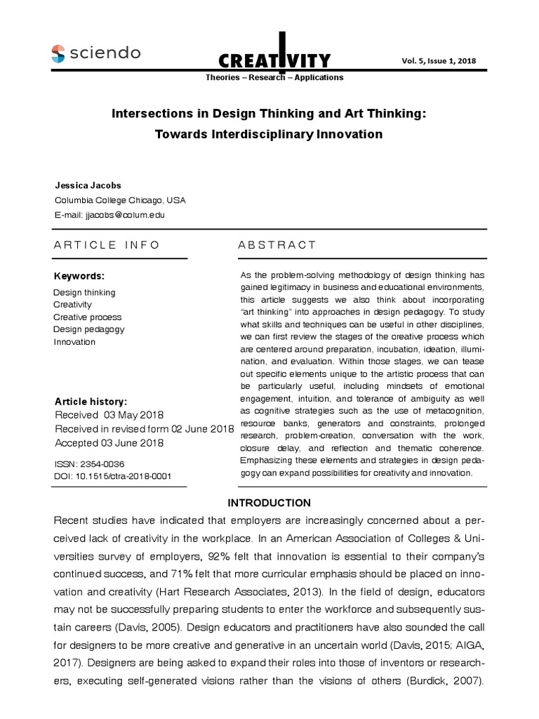Intersections in Design Thinking and Art Thinking | PDF | Creativity ...