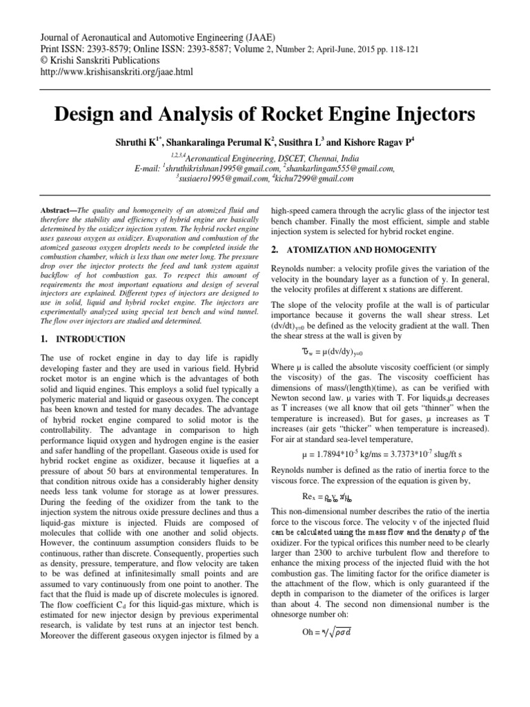 Design and Analysis of Rockets Engine Injectors | PDF | Rocket Engine ...