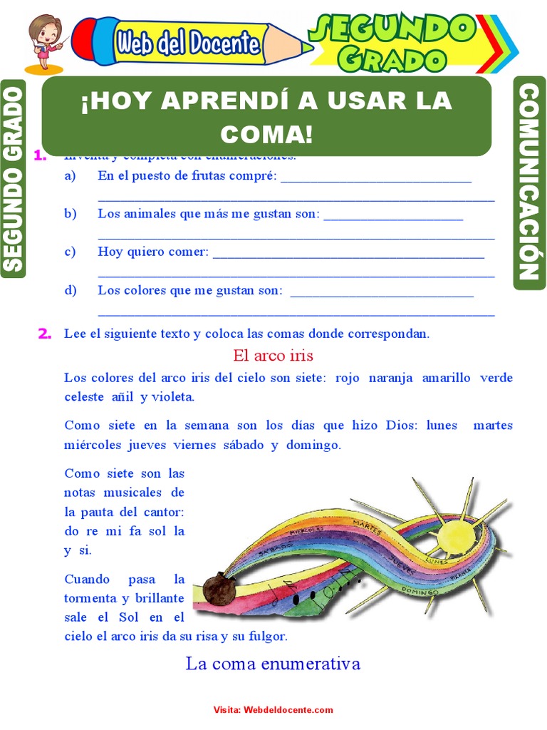 Uso de la Coma en Segundo Grado | PDF | Artes del Lenguaje y Comunicación