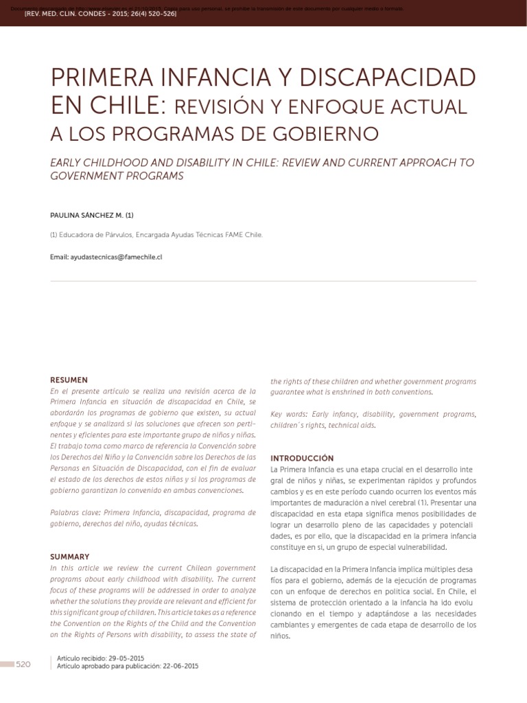 Discapacidad en la Primera Infancia en Chile | PDF | Invalidez | Chile