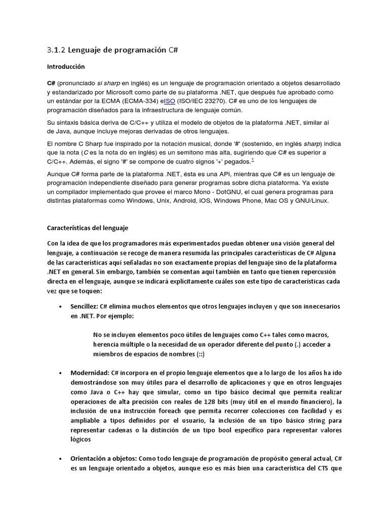 Características del lenguaje C# | PDF | C Sharp (lenguaje de ...