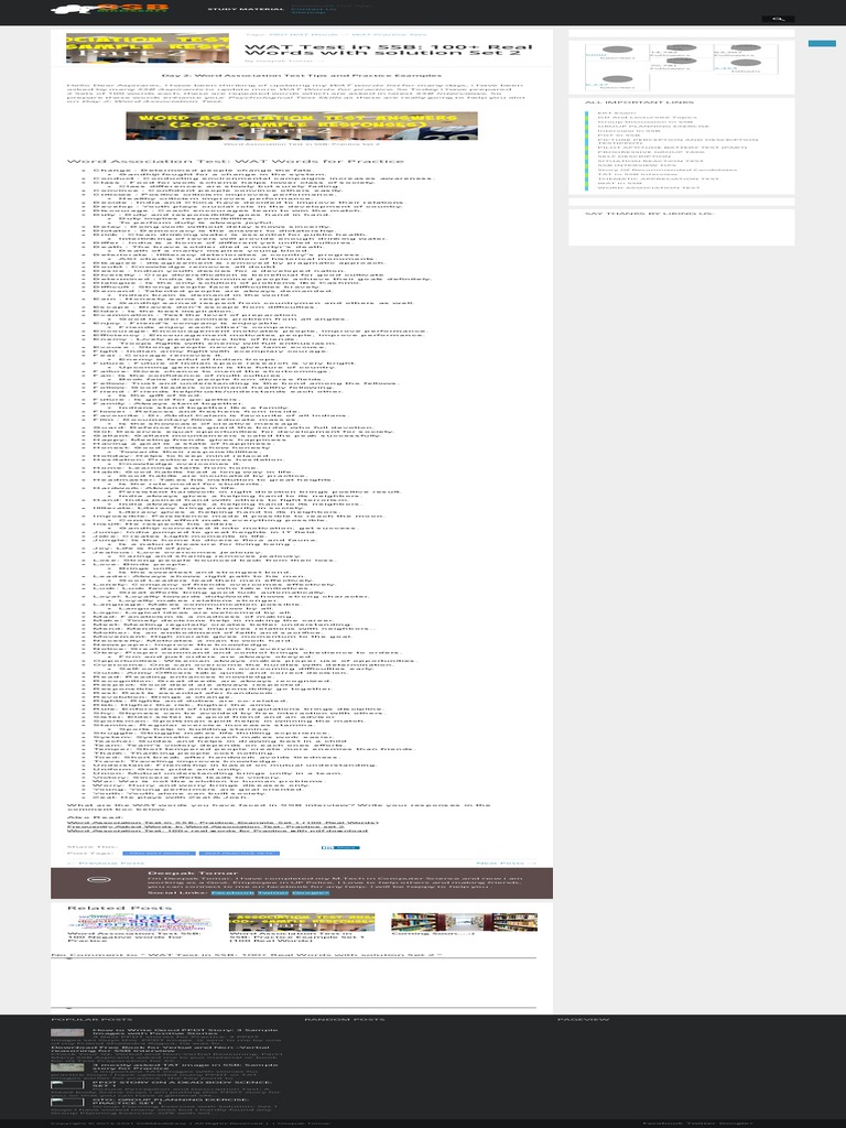 WAT Test in ISSB - 100+ Real Words With Solution Set 2 - ISSBMADEEASY | PDF