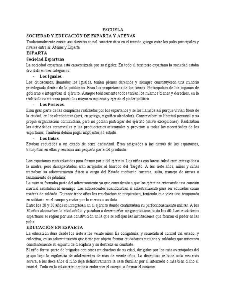 La Escuela en Esparta y Atenas | PDF | Esparta | Antigua Grecia