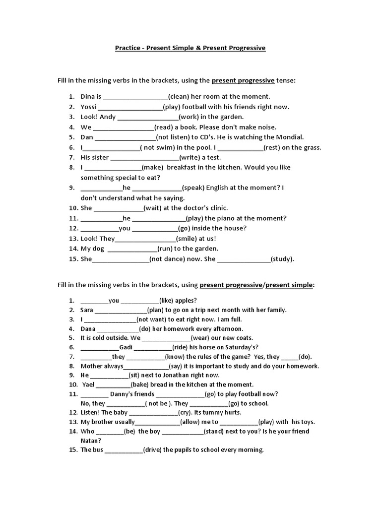 Practice - Present Simple & Present Progressive | PDF | Language Arts ...