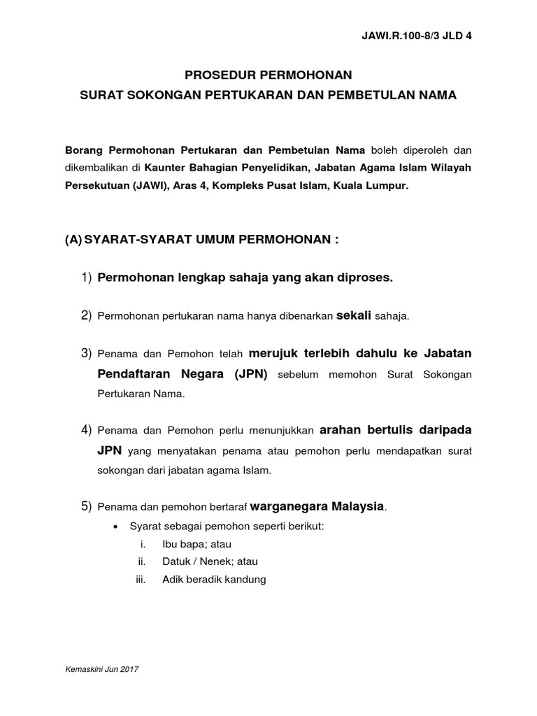 Prosedur Permohonan Surat Sokongan Pertukaran Dan Pembetulan Nama Pdf