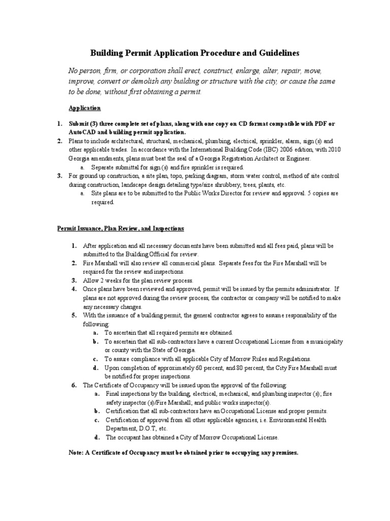 City of Morrow Building Permit Application Procedure and Guidelines ...