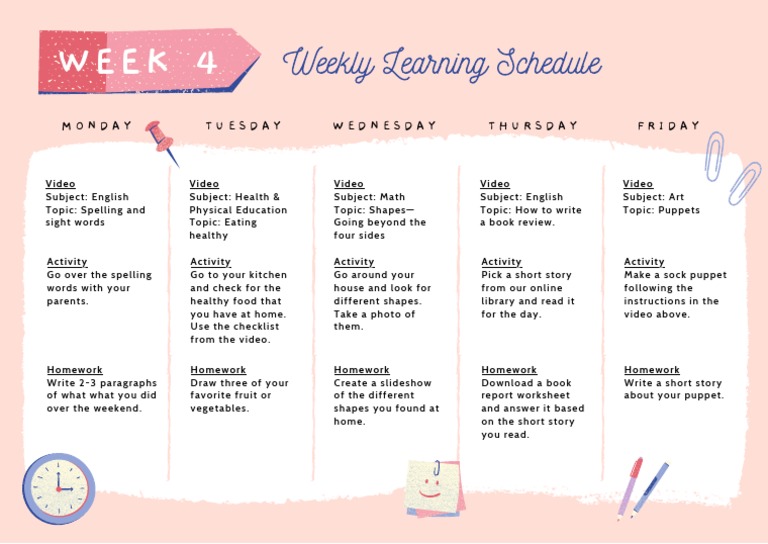 Cute Pink Weekly Learning Schedule | PDF