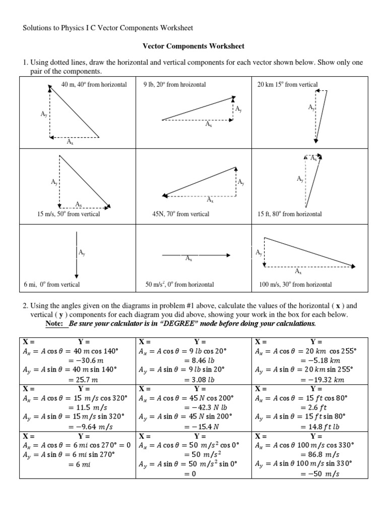 Solutions to physics i c vector worksheet i | pdf | trigonometric functions  | euclidean vector