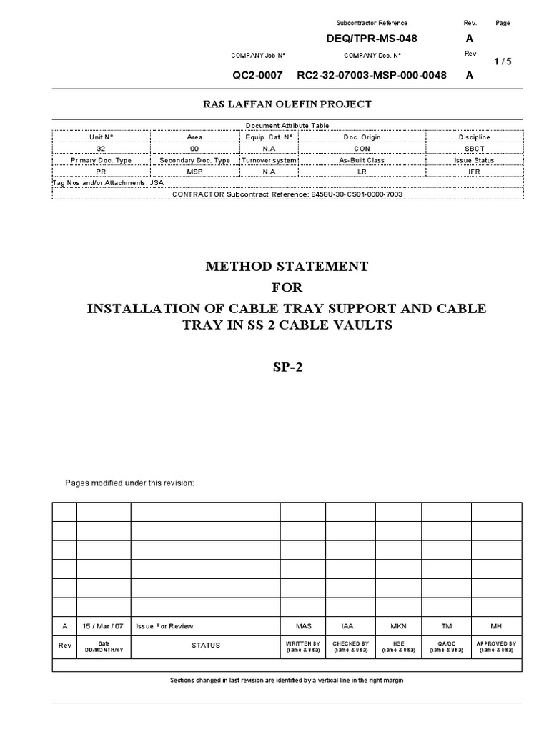 Method Statement for Cable Tray Installation | PDF | Drill | Crane ...