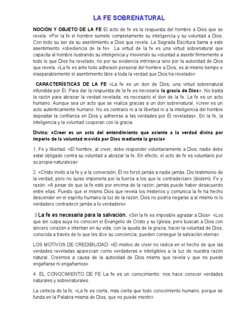 La Fe Sobrenatural | PDF | Fe | Gracia en el cristianismo