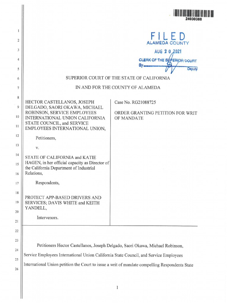 California Superior Court Order Prop 22 - Aug 20, 2021 | PDF