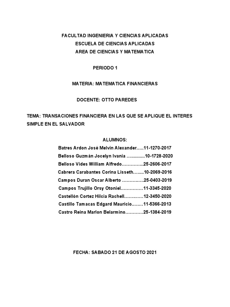 Tarea de Mate Financiera | PDF | Interés | Tasas de interés