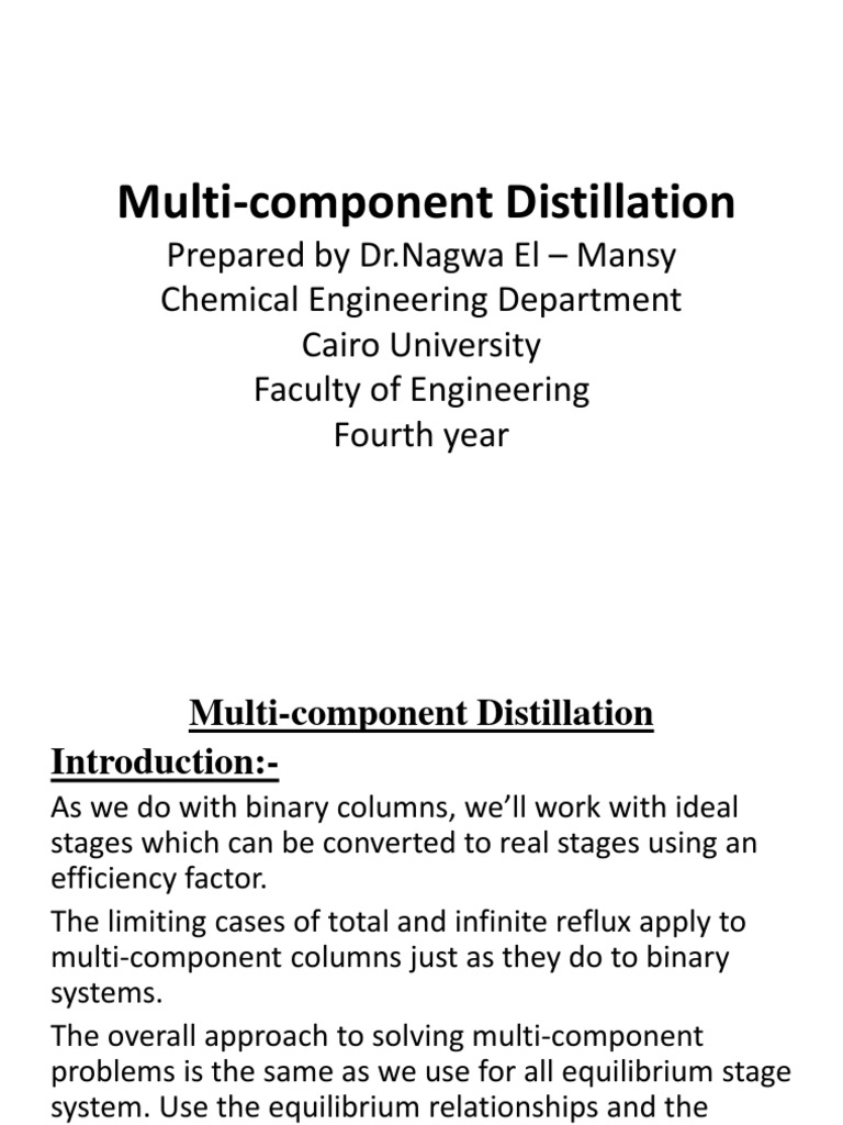 MultiStage Distillation Calculations Using Constant