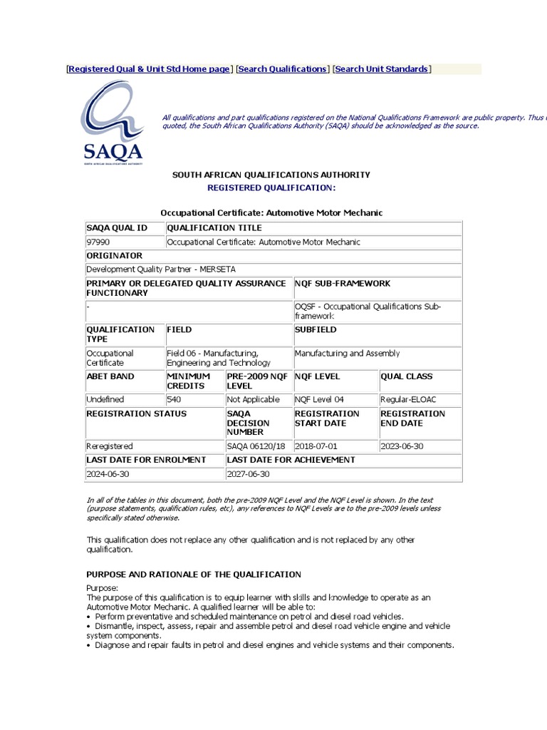 OC Automotive Engine Mechanic PDF Educational Assessment Auto