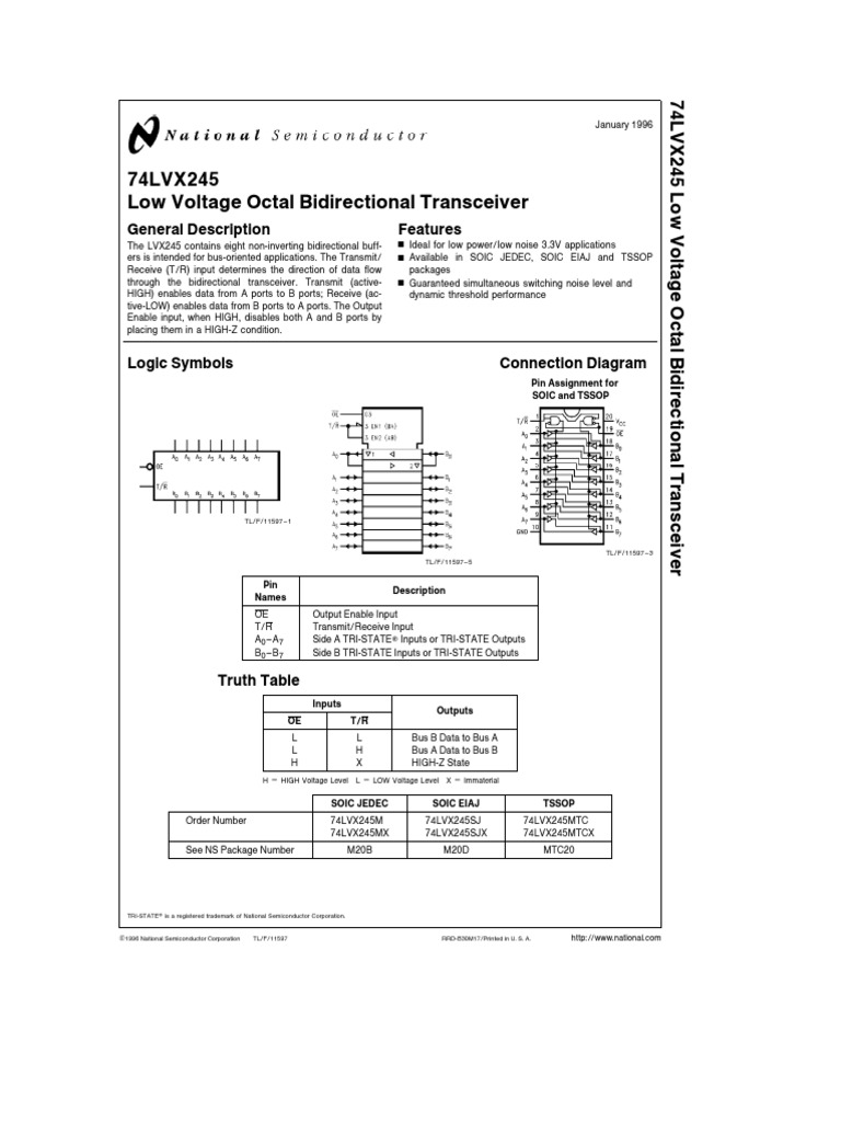 74LVX245 Low Voltage Octal Bidirectional Transceiver General