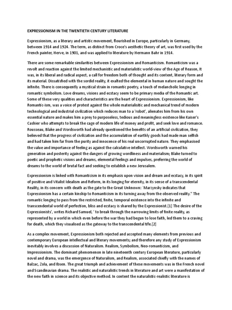 Expressionism in 20th Century Literature | PDF | Expressionism ...