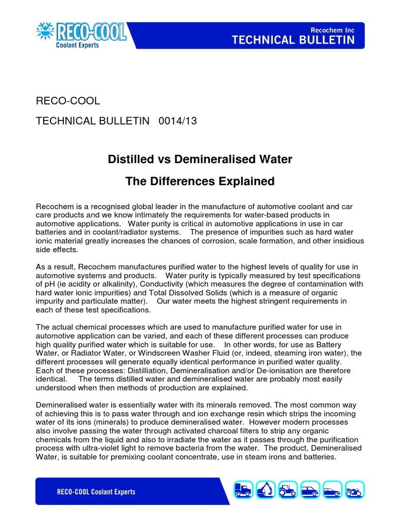 Distilled Vs Demineralised Water The Differences Explained RecoCool Technical Bulletin