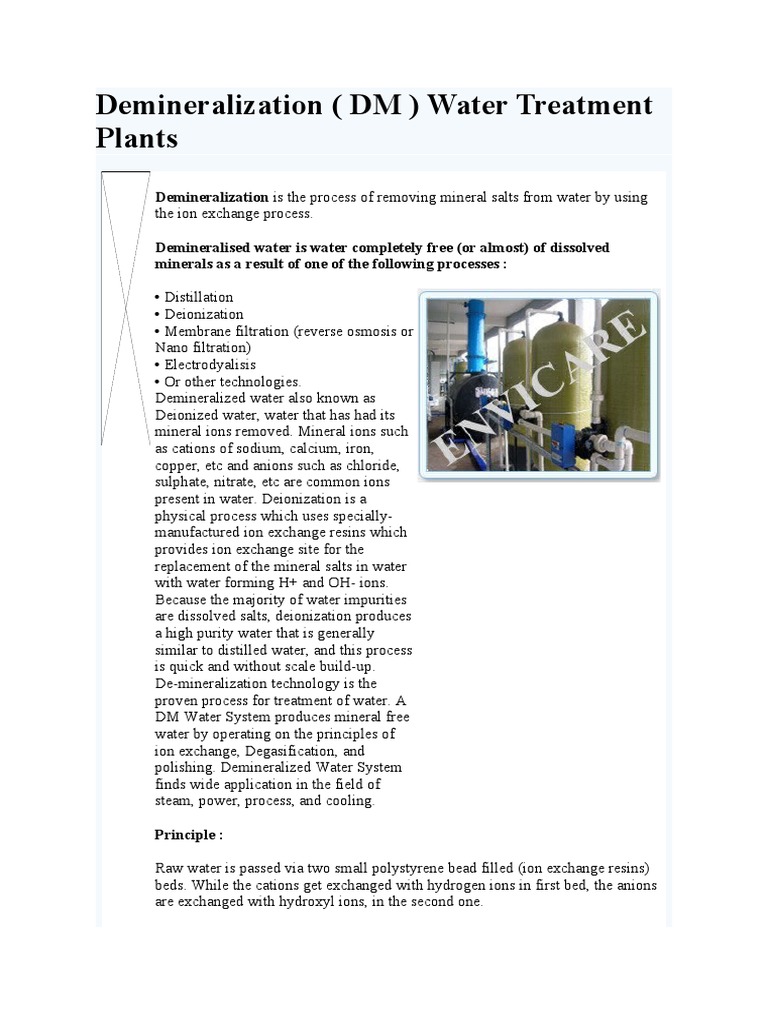 Demineralization Water Treatment Overview | PDF | Ion Exchange ...