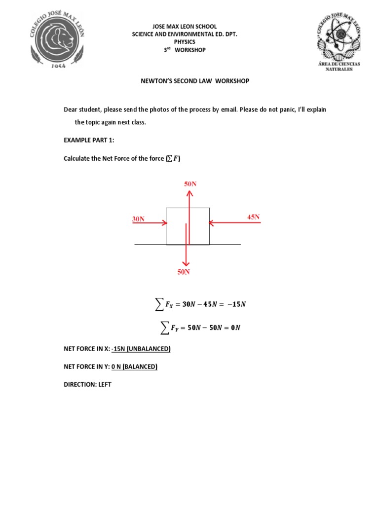 Newton's Second Law Workshop | PDF | Force | Applied And ...