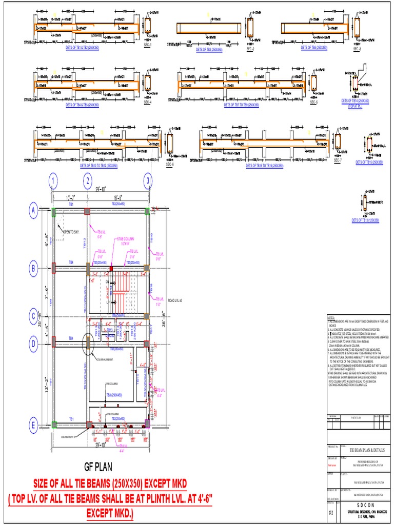 Tie Beam Plan and Structural Details | PDF | Civil Engineering ...