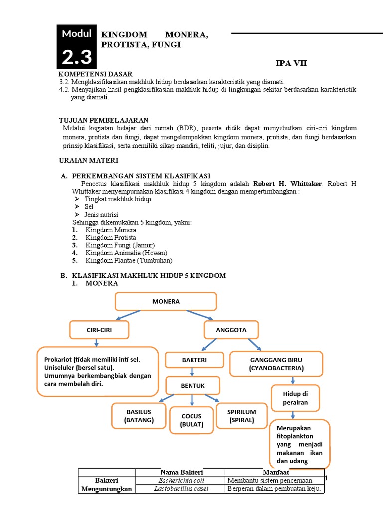 Modul 2.3 Kingdom MONERA, PROTISTA, FUNGI | PDF | Kesehatan Holistik
