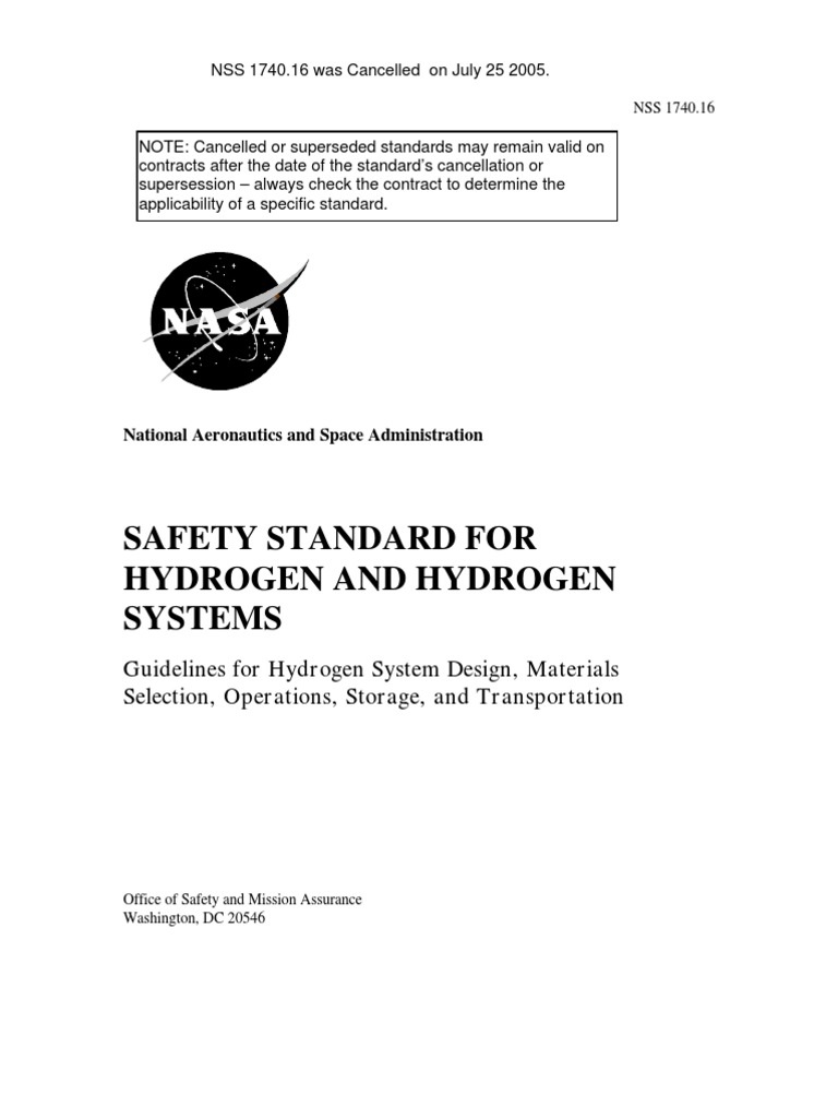 NASA Hydrogen Safety Standards Guide | PDF | Liquid Hydrogen | Safety
